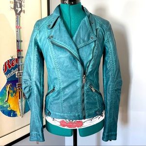 Love21 Faux Leather Biker Jacket in Teal Sz Small